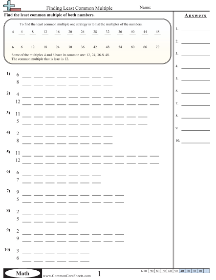 Multiplication Worksheets - Finding LCM worksheet